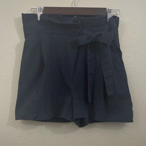 Zara Sz L Dark Blue High-Waist Paperbag Shorts